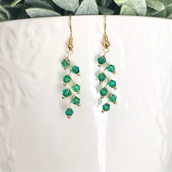 New Glass Crystal Sparkling Dangling Cascade Vine Handmade 18k gold plated hooks - Picture 7 of 8